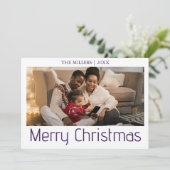 メリークリスマスフォトファミリーミッドナイトパープル文字 シーズンカード (スタンド正面)