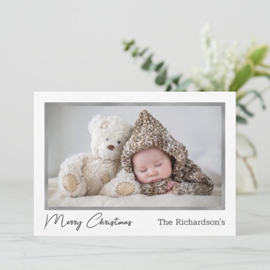 メリークリスマスフォトファミリーモダンシンプルホリデー シーズンカード (スタンド正面)