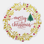 メリークリスマスフォトフェイク金ゴールドリーススクリプト オーナメントカード (正面)