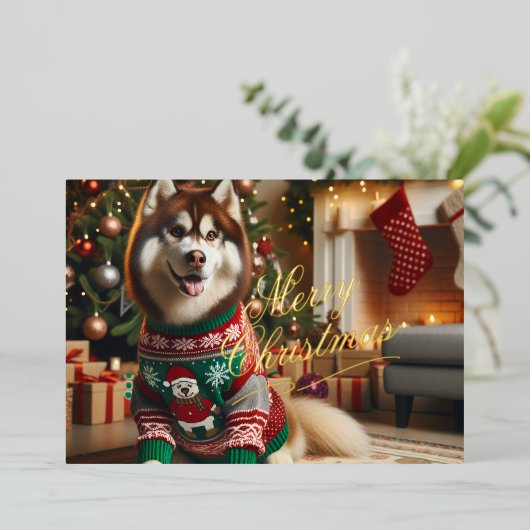 メリークリスマスフォトフォイルホリデーカード 箔シーズンカード (立ち正面)