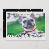 メリークリスマスフォトブラックと金ゴールドルックドットの追加 シーズンカード (正面/裏面)