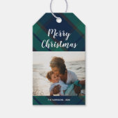 メリークリスマスフォトブラックウォッチタータンチェックプレイド ギフトタグ (正面)