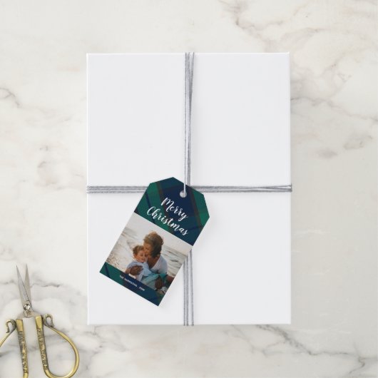 メリークリスマスフォトブラックウォッチタータンチェックプレイド ギフトタグ (より糸付き)