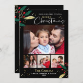 メリークリスマスフォトブラックレッド金ゴールドグリーンリー シーズンカード (正面/裏面)