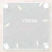 メリークリスマスフォトブラックレッド金ゴールド緑 ガラスコースター (裏面)