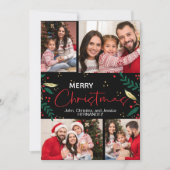 メリークリスマスフォトブラックレッド金ゴールド緑 シーズンカード (正面)