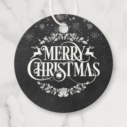 メリークリスマスフォトブラック&ホワイトの黒板 フェイバータグ (正面)
