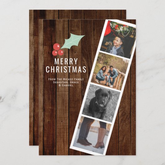 メリークリスマスフォトブースホリーとウッド シーズンカード (正面/裏面)