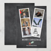 メリークリスマスフォトブースホリーとブラック シーズンカード (正面/裏面)