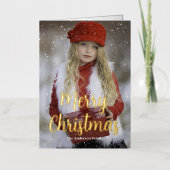 メリークリスマスフォトホリデー実在金ゴールド 箔グリーティングカード (正面)