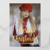 メリークリスマスフォトホリデー実在金ゴールド 箔シーズンカード (正面)