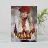 メリークリスマスフォトホリデー実在金ゴールド 箔シーズンカード (立ち正面)