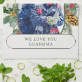 メリークリスマスフォトホリーとパインパーソナライズされたズ キッチンタオル (折り畳み)