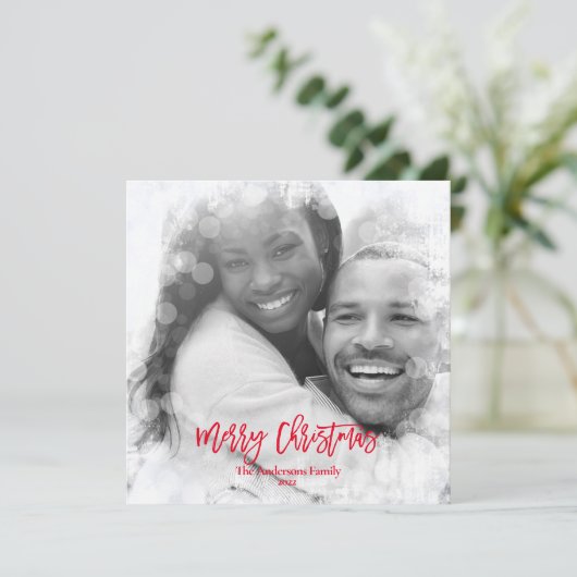 メリークリスマスフォトホワイトモダン《写真》ぼけ味の追加 シーズンカード (スタンド正面)