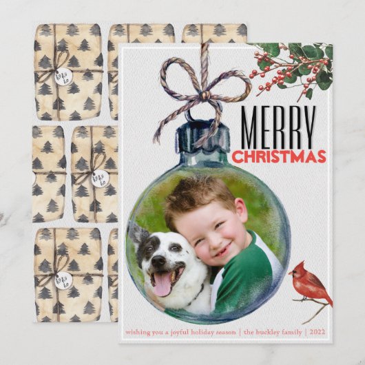 メリークリスマスフォトボーブルユニークヴィンテージスタイル シーズンカード (正面/裏面)