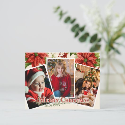 メリークリスマスフォトポインセチア ポストカード (スタンド正面)