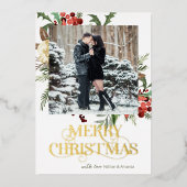 メリークリスマスフォトポインセチア 箔シーズンカード (正面)