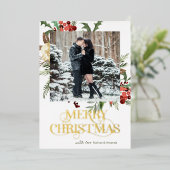 メリークリスマスフォトポインセチア 箔シーズンカード (立ち正面)