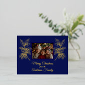 メリークリスマスフォトミッドナイトブルー 箔シーズンポストカード (立ち正面)