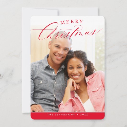 メリークリスマスフォトモダンかわいい書道赤 シーズンカード (正面)