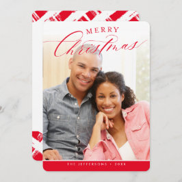 メリークリスマスフォトモダンかわいい書道赤 シーズンカード