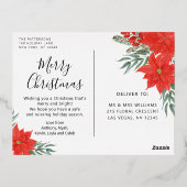メリークリスマスフォトモダンウォーターカラーレッドフローラ 箔シーズンポストカード (裏面)