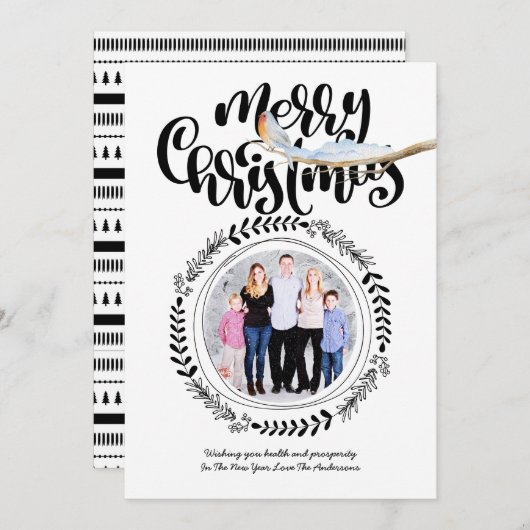 メリークリスマスフォトモダンフェスティバルロビンクリスマス 招待状 (正面/裏面)