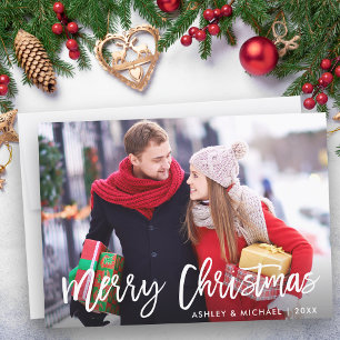 メリークリスマスフォトモダンブラシスクリプトカード 招待状