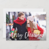 メリークリスマスフォトモダンブラシスクリプトカード 招待状 (正面)