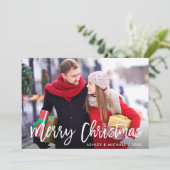 メリークリスマスフォトモダンブラシスクリプトカードR 招待状 (スタンド正面)