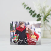 メリークリスマスフォトモダンブラシスクリプト ポストカード (スタンド正面)