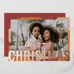 メリークリスマスフォトモダン抽象芸術ウォーター色 箔シーズンカード<br><div class="desc">メリークリスマスフォトモダン抽象芸術水彩バラゴールドフォイルクリスマスカードお気に入りのは、「メリークリスマス」のバラ金ゴールドフォイル書道のスクリプトオーバーレイと抽象芸術水色の背景に写真を備えている。逆側の文字を編集してパーソナライズ©Evco Studio www.zazzle.com/store/evcostudioによる設計</div>