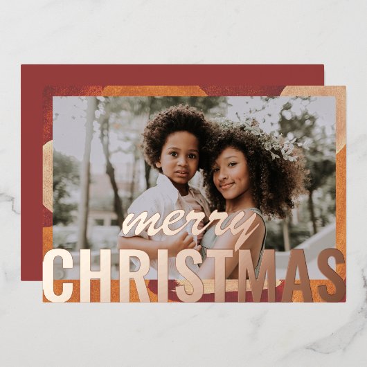 メリークリスマスフォトモダン抽象芸術ウォーター色 箔シーズンカード (正面/裏面)