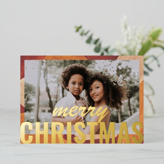 メリークリスマスフォトモダン抽象芸術ウォーター色 箔シーズンカード (立ち正面)