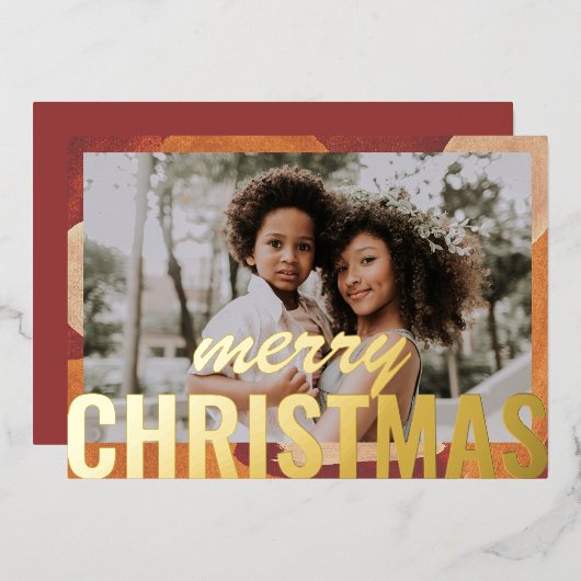 メリークリスマスフォトモダン抽象芸術ウォーター色 箔シーズンカード (正面/裏面)