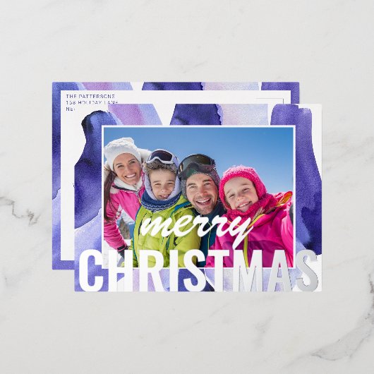 メリークリスマスフォトモダン抽象芸術ウォーター色 箔シーズンポストカード (正面/裏面)