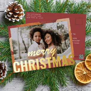 メリークリスマスフォトモダン抽象芸術ウォーター色 箔シーズンポストカード