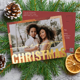 メリークリスマスフォトモダン抽象芸術ウォーター色 箔シーズンポストカード