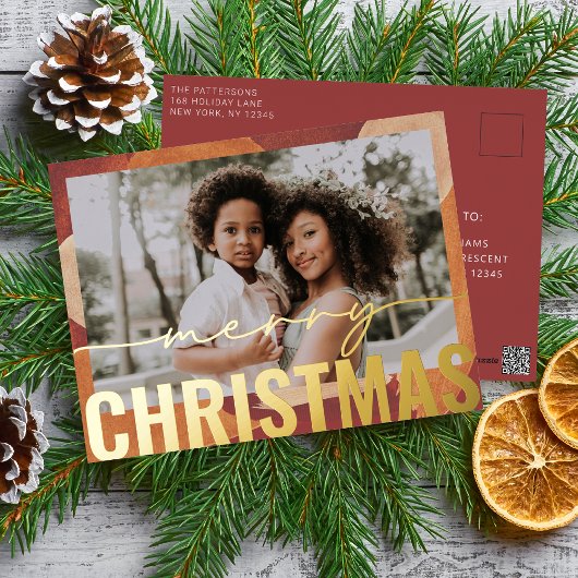 メリークリスマスフォトモダン抽象芸術ウォーター色 箔シーズンポストカード