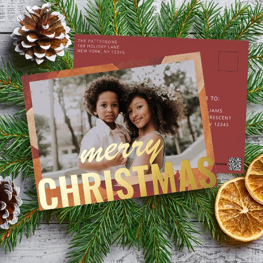 メリークリスマスフォトモダン抽象芸術ウォーター色 箔シーズンポストカード