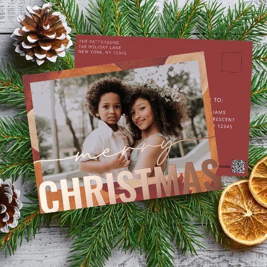 メリークリスマスフォトモダン抽象芸術ウォーター色 箔シーズンポストカード