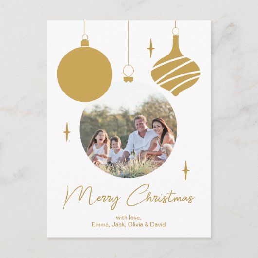 メリークリスマスフォトモダン金ゴールドスクリプト シーズンポストカード (正面)