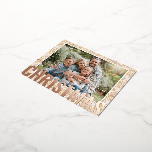 メリークリスマスフォトモダン金ゴールドフェスティバルパターン 箔シーズンポストカード (回転した状態)