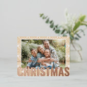 メリークリスマスフォトモダン金ゴールドフェスティバルパターン 箔シーズンポストカード (立ち正面)