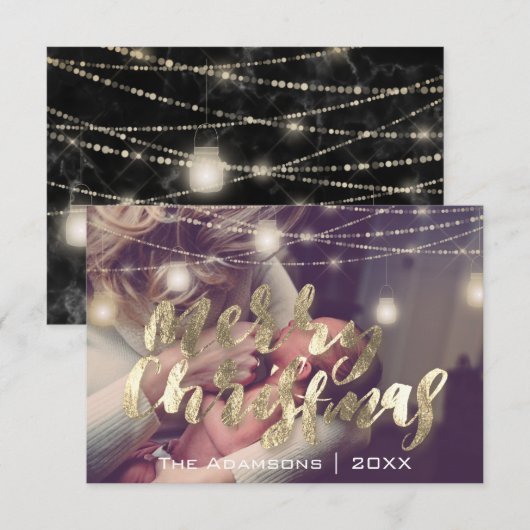 メリークリスマスフォトライツマーブルカスタム金ゴールド 招待状 (正面/裏面)