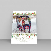 メリークリスマスフォトレッドとグリーンホリー緑 シーズンカード