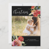 メリークリスマスフォトレッドウォーター色フローラブラック シーズンカード (正面)