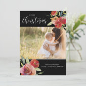 メリークリスマスフォトレッドウォーター色フローラブラック シーズンカード (スタンド正面)