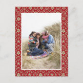 メリークリスマスフォトレッドグリーンパターエレガントン シーズンポストカード (正面)