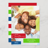 メリークリスマスフォトレッドグリーンブルーストライプシンプル シーズンカード (正面/裏面)